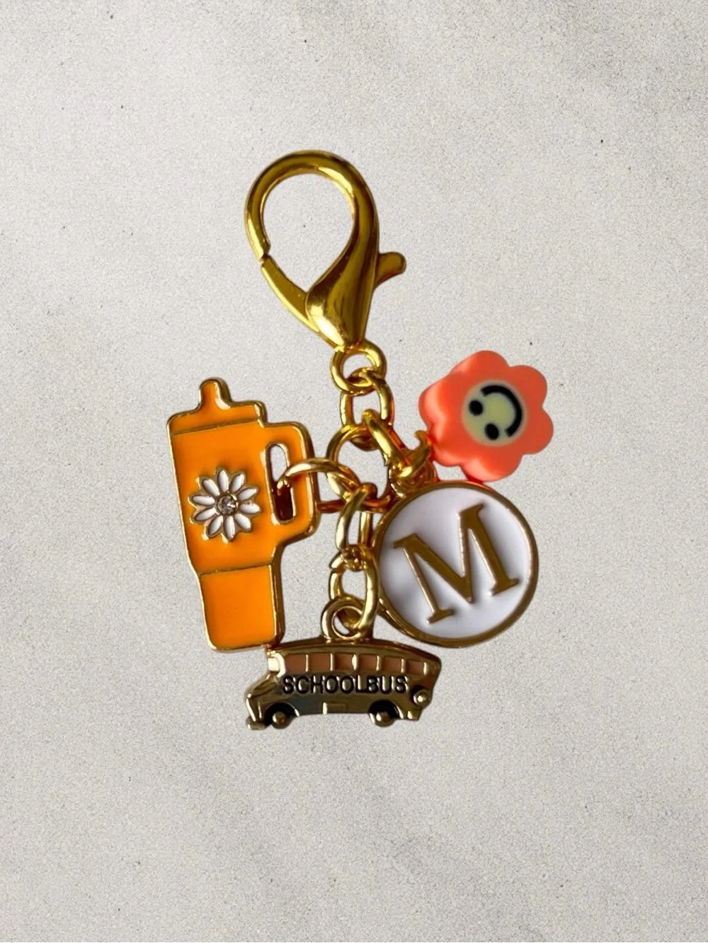 Monogram Mug Charm Keychain - Personalized Initial Letter in Gold & White